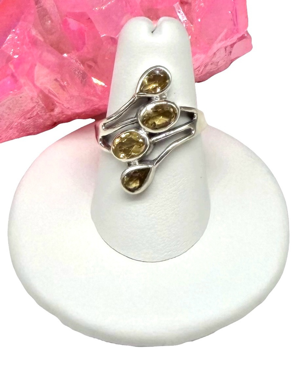 Citrine Ring Solid 925 Sterling Silver Size 9 Multi Stone Statement